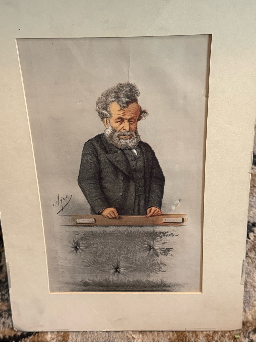 Vanity Fair London 1871 Framed Vintage Portrait Art Print in Black and Gray